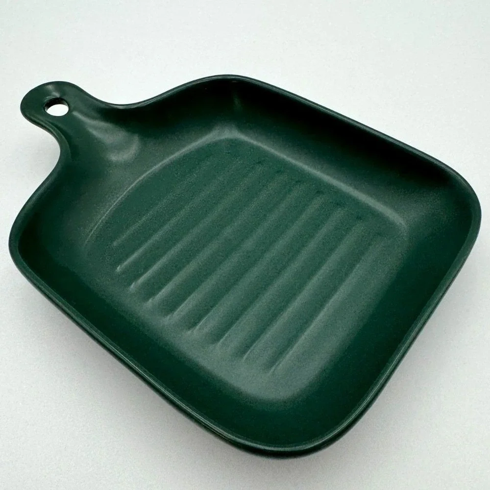 Bruntmor Set 2 Green Ribbed Ceramic Baking‎ Dishes Square Grill Pans w Handles